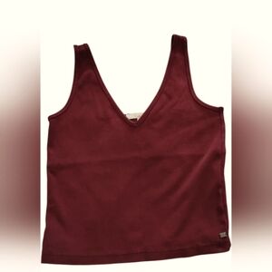 monk & lou | Woman's Burgundy Red Wine Fitted Ribbed Crop Top | Medium